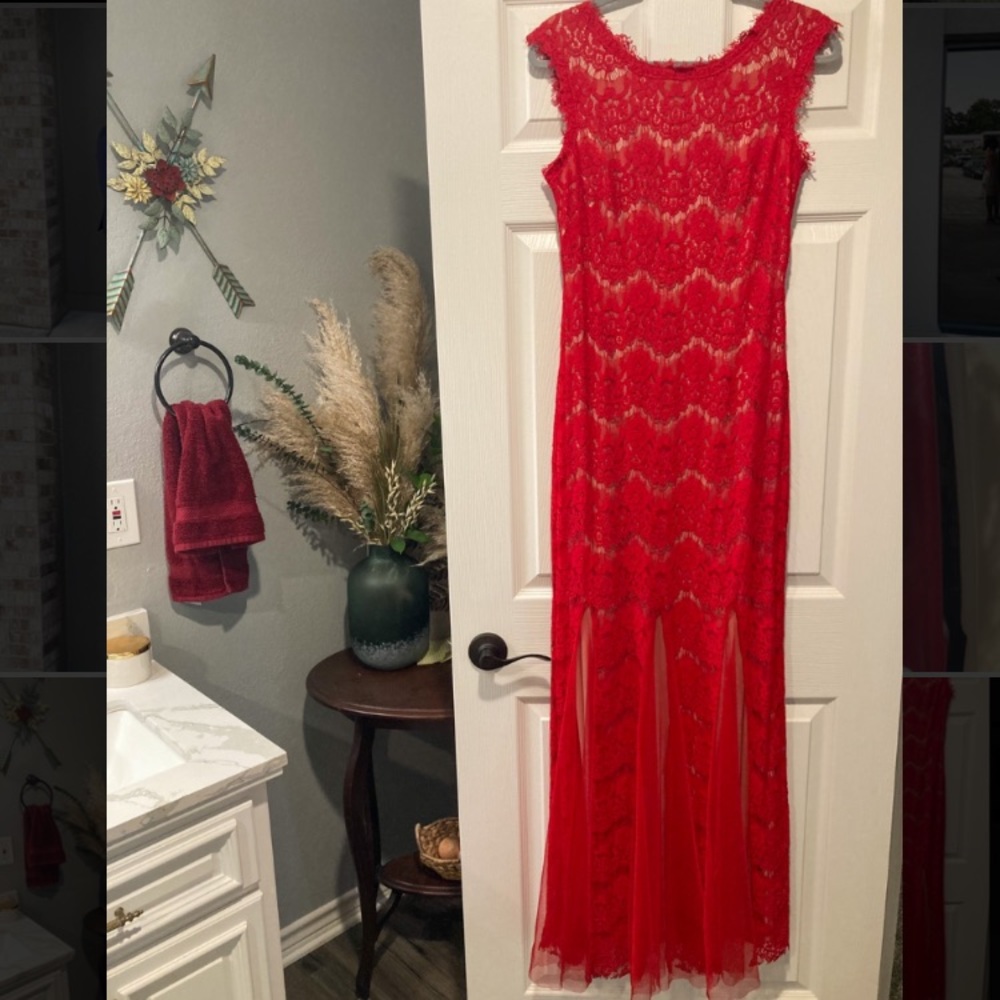 Red Betsy & Adam dress from David’s Bridal, size 6